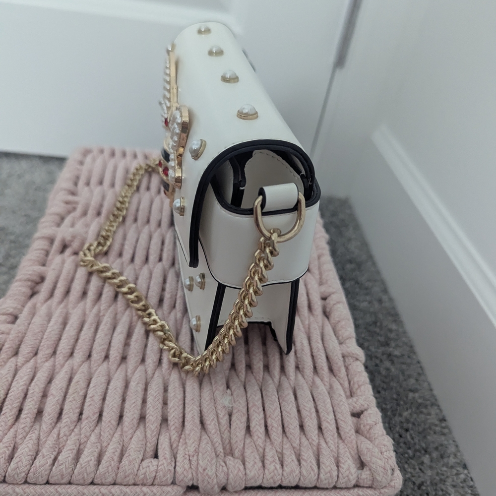 Elegant White Studded Bag with Gold Chain - Picture 13 of 16